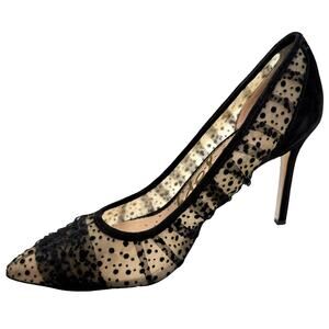 Sam Edelman Polka Dot Pumps Sz 9 Mesh & Suede Shoes Black Party Pinup Glam Heel